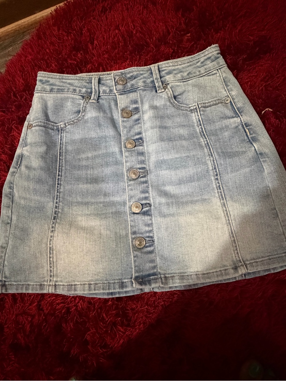 American Eagle Outfitters Light Blue Button-Front Denim Mini Skirt